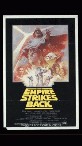 star wars poster, empire strikes back with a man standing on the ground