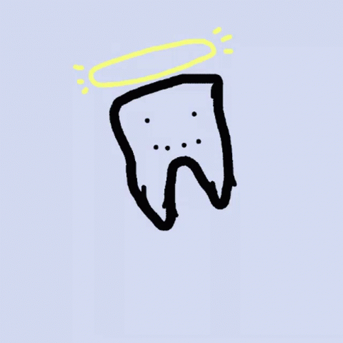 a drawing of a tooth with an angel above it