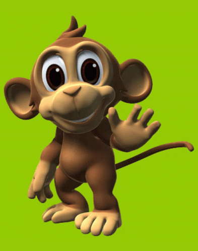 cartoon monkey with big eyes jumping on a green background
