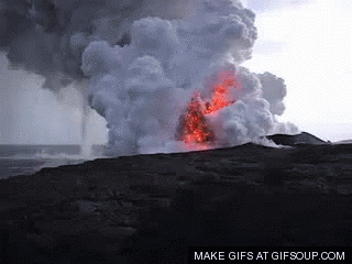 the lava is spewing out from the water