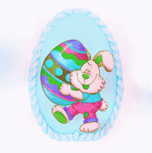 an easter bunny with colored egg on white background