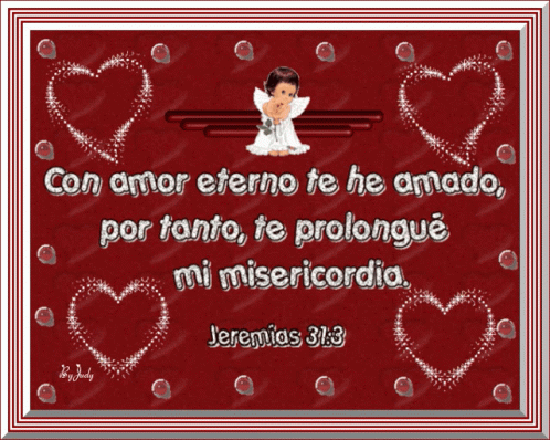 an angel with hearts and a verse written in spanish