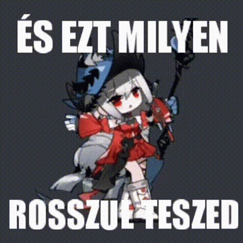 a girl in an anime style outfit with a sword and text reading, esizt milen roszul - pezed