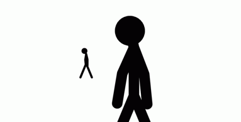 black and white po of walking man and stick figure