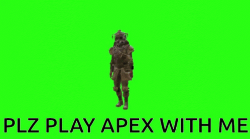a girl is walking while holding onto a phone in front of a green screen with the text play apex with me