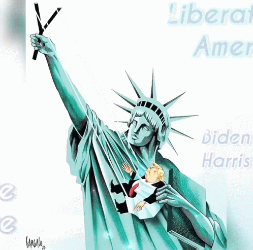 a lady liberty statue with the message liberty amerity