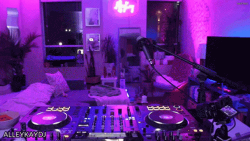 there is a dj deck in the middle of this room