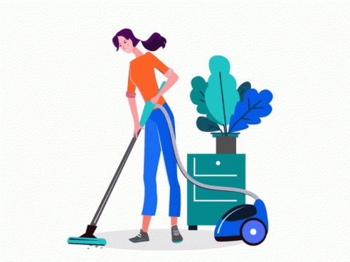 a cartoon of a woman cleaning the floor with a vacuum