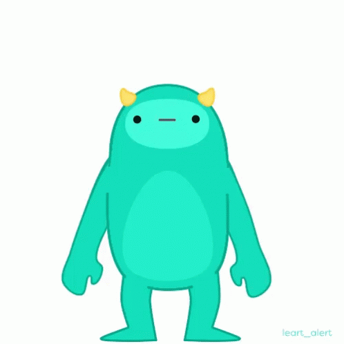 a cute little green monster with big horns