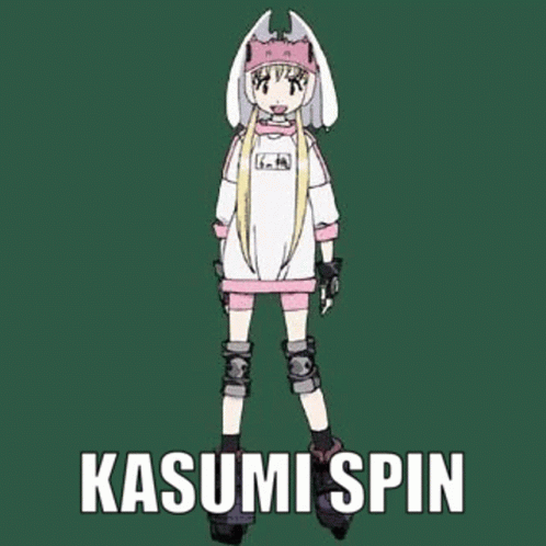 the anime has a black and white image and text with words that says kasumi spin
