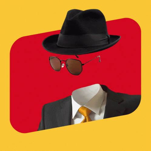 the hat and sunglasses are wearing a suit