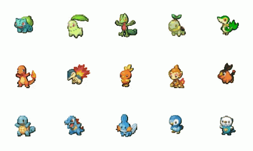several different blue and green pokemon icons