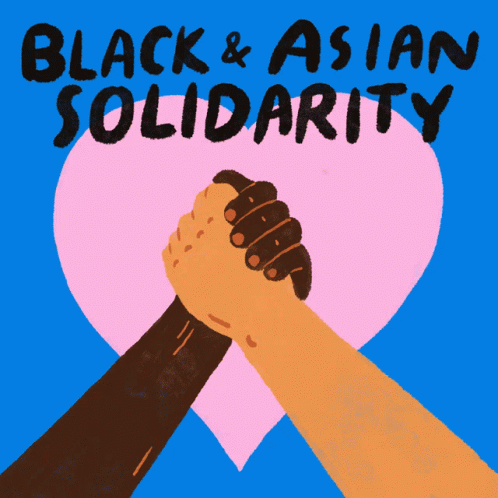 two hands holding each other with the text black and asian solidarity