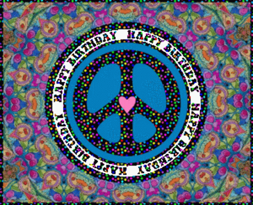 colorful peace sign on abstract background with hearts