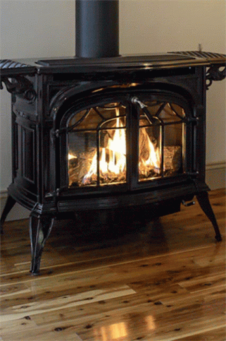 the wood burning in a gas stove has blue flames