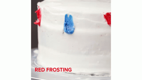 a white frosted cake with two fingers stuck in the icing