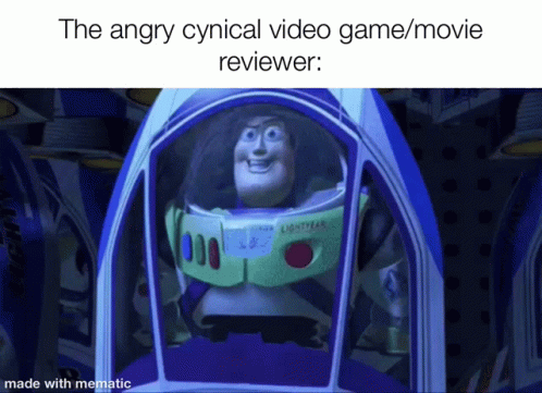 a cartoon character in front of a mirror with text reading, the angry ojtcl video game movie review made with medics