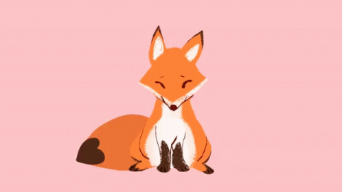 the small fox is sitting on the ground with his eyes closed