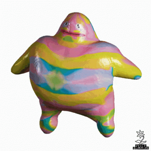 an image of a big colorful character floating