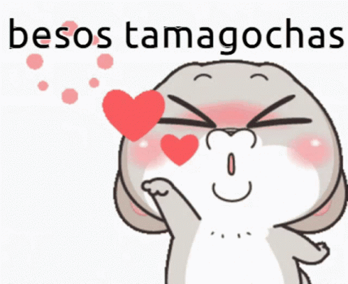 a penguin with heart shapes that say desos tamagohas
