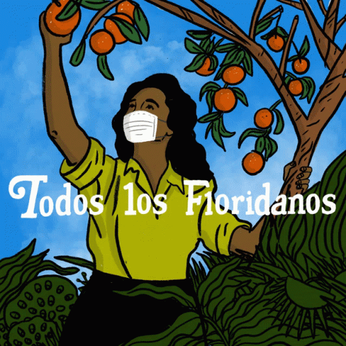 a person holding up a mask that says todos los floridas