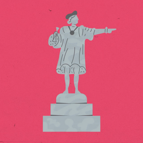 a graphic of a statue pointing to soing on the ground