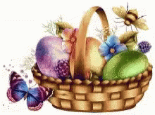 a basket with an easter egg in it and erflies