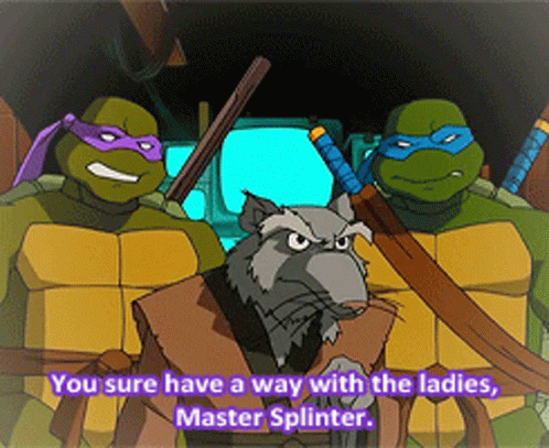 an animated scene of ninja turtles holding weapons
