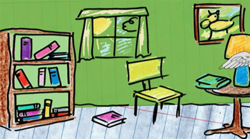 an artist's drawing of the living room with a painting on the wall