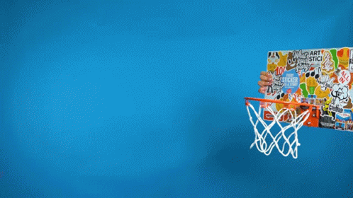a basketball hoop on a wall with wallpaper