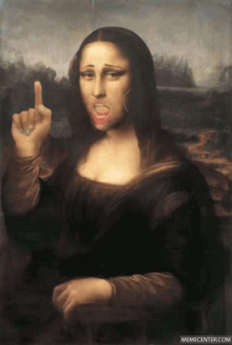 a painting of a female with the middle finger up