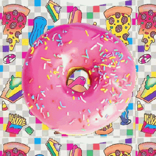 this picture depicts an image of a donut with sprinkles on it