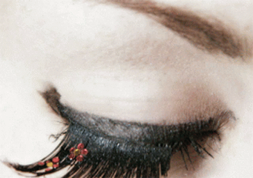 the woman is wearing eye lashes with black mascara