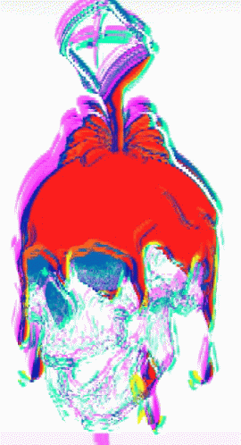 a colorful po of a human skull with a crystal pointy head