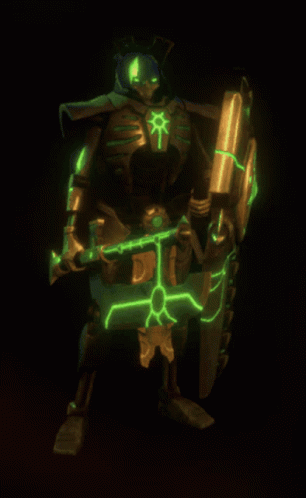 an animated image of a robot standing in the dark