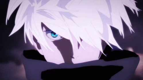 anime character with white hair staring at the camera