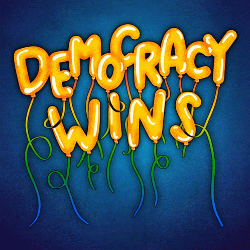 the sign has been altered to say democracy wins