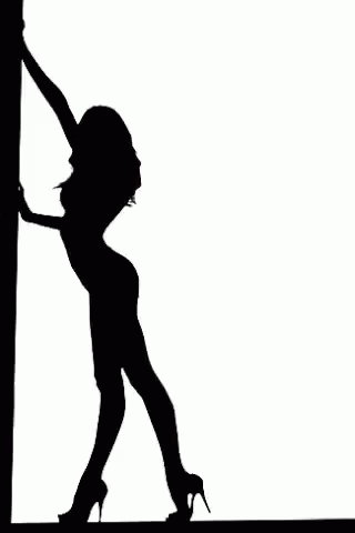 the silhouette of a girl in high heels is holding up her legs