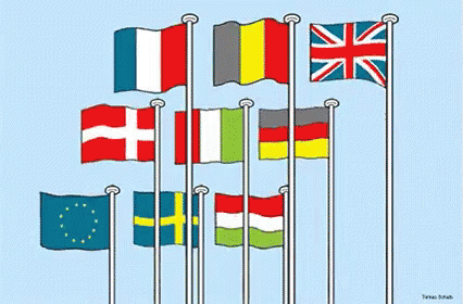 a picture of a set of eight different country flags
