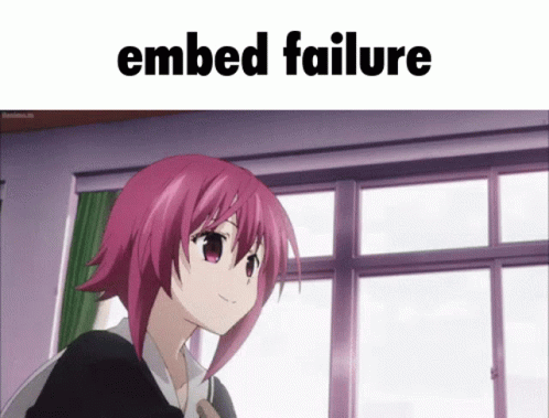 an anime character with purple hair with the caption embed failure