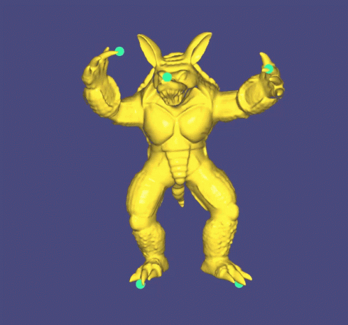the 3d creature is wearing three fingers
