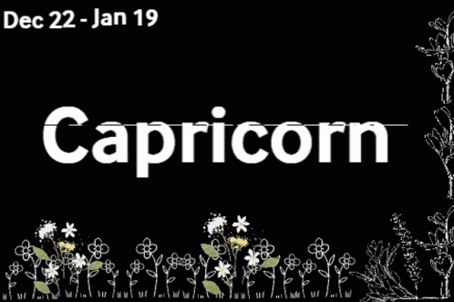 the name capricorn, drawn in black and white