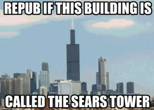a picture of an urban cityscape, that reads repur if this building is called the sears tower
