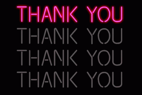 a neon thank you card that says, thank you