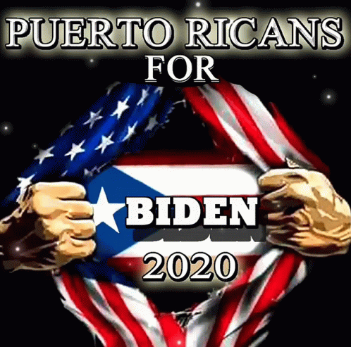 a political poster featuring two fists and the words, puerto rican for biden