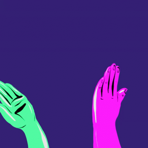 two people are showing off different colored hands