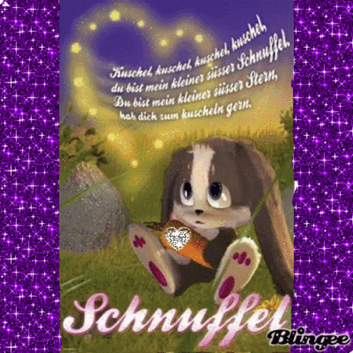 a card featuring a bunny in a purple background