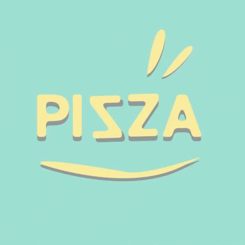 the word pizza written in white on a pale green background