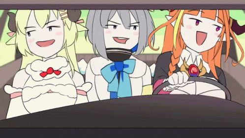 four characters are in a car with one has an angry look on their face