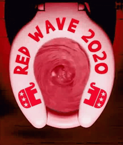a purple toilet with a white handle and the words red wave 2000